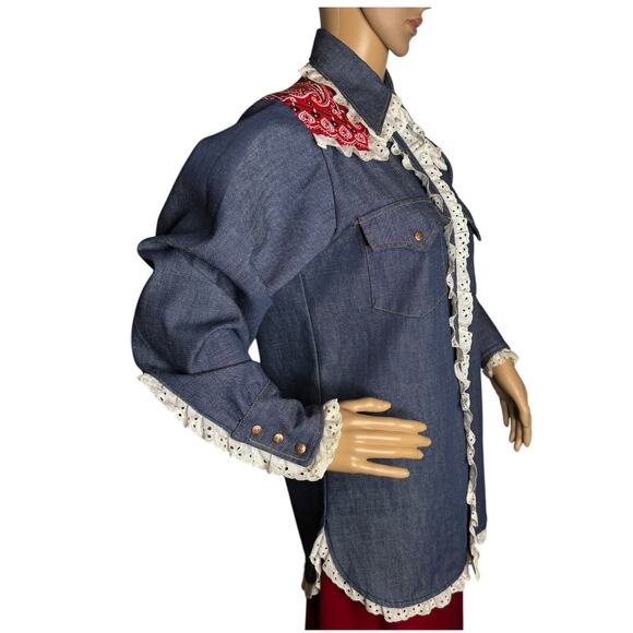 Vintage Bar C authentic western denim shirt dagger collar eyelet trim size med - Picture 9 of 17
